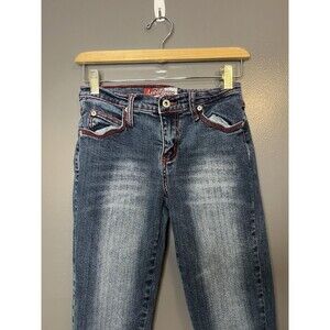 Laze Jeans Jeans Womens 3 Blue Skinny Ankle Zip Red Stitching Heart Pockets